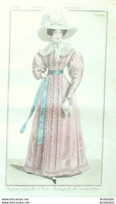 Gravure Mode Costume Parisien 1824 # 2261 (eau forte old Fashion plate