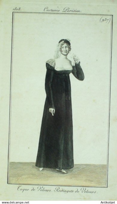 Costume Parisien 1808 # 937 (eau forte) Redingote  de velours