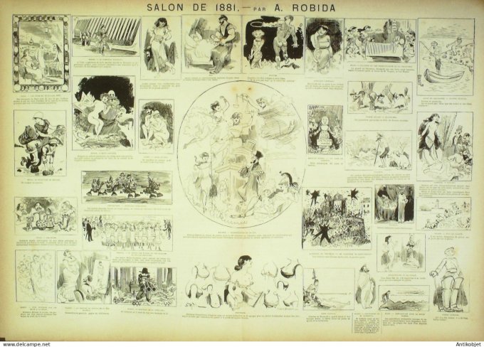 La Caricature 1881 #  74 Conseil de révision Dortoir  Robida Cartomancie Loys