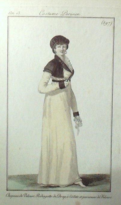 Gravure Mode Costume Parisien 1805 an 13 # 597 (eau forte old Fashion plate