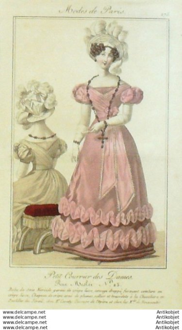 Gravure Mode Courrier des Dames 1825 #  275 (eau forte old Fashion plate)