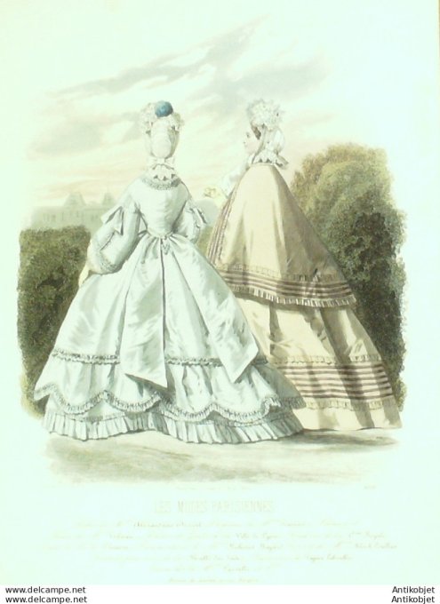 Gravure Les Modes Parisiennes 1862 #1019 Robes en tissu Maison Dessort
