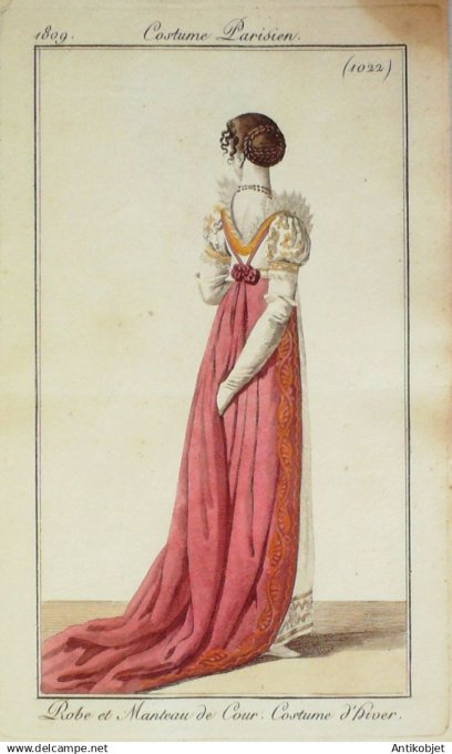Costume Parisien 1809 #1022 (eau forte) Robe & manteau de Cour