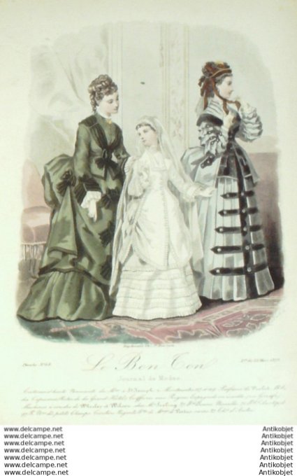 Gravure Mode Le Bon Ton 1873 # 68 (aquarelle old fashion plate)