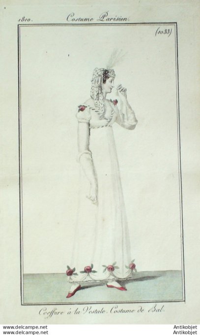Gravure de mode Costume Parisien 1810 n°1033 Costume de bal