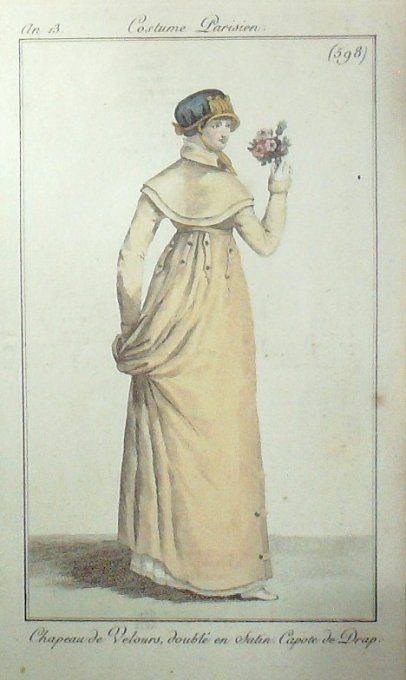 Gravure Mode Costume Parisien 1805 an 13 # 598 (eau forte old Fashion plate