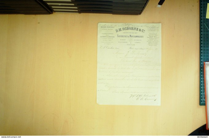 Lettre Ciale D.M.Osborne Cie (Faucheuses moissonneuses) 1877 à Paris 11