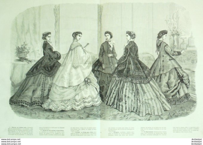 Gravure de mode La Mode illustrée (Magasins du Louvre)  Parures dames