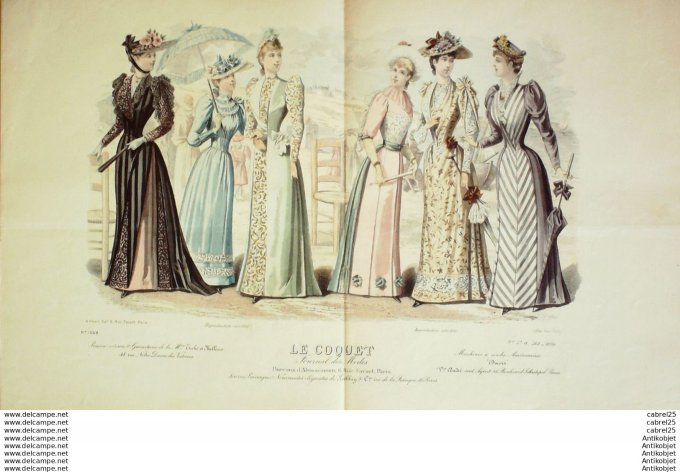 Gravure Mode Le Coquet 1890 # 27 (Old Fashion plate) Maritime