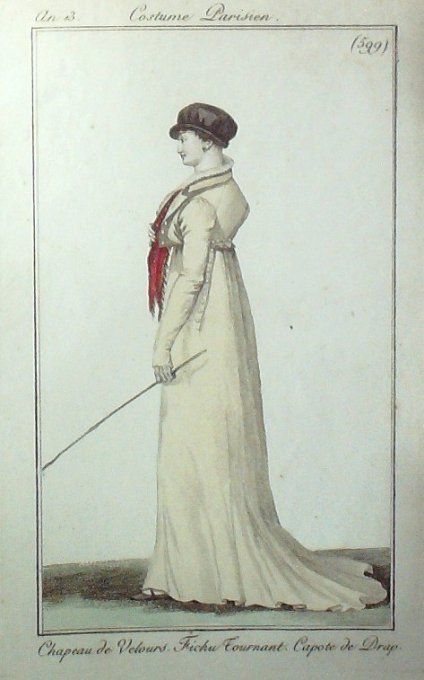 Gravure Mode Costume Parisien 1805 an 13 # 599 (eau forte old Fashion plate