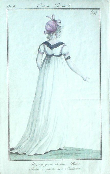 Gravure Mode Costume Parisien 1797 an  6 #  59 (eau forte old Fashion plate
