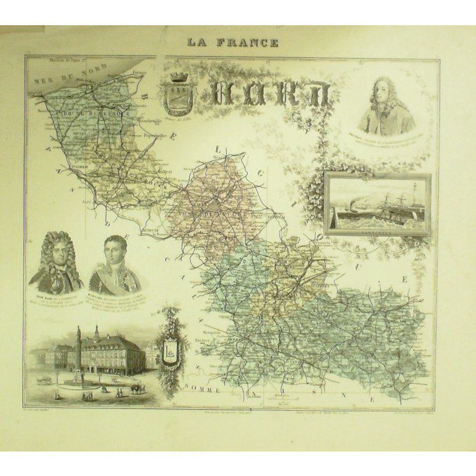 Carte Nord (59) Lille Graveur Lecoq Waltner Barbier 1868