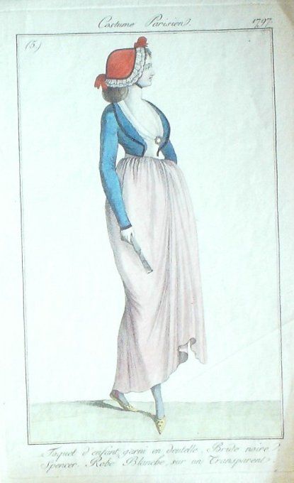 Gravure Mode Costume Parisien 1797 an  5 #   5 (eau forte old Fashion plate