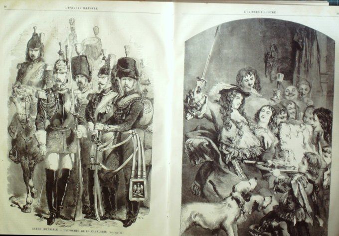 L'Univers illustré 1858 n° 5 Belgique Waterloo Hougoumont Cavalerie uniformes Pré Catalan '92)