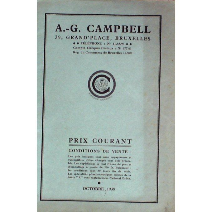 Catalogue AG CAMPBELL PHARMACEUTIQUE BRUXELLES 1933