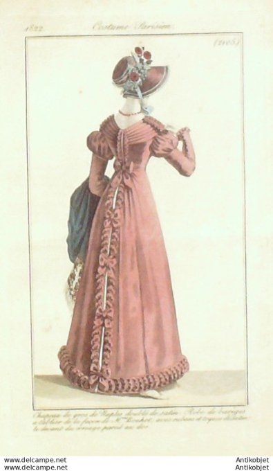 Costume Parisien 1822 # 2105e Robe Barèges tablier rubans