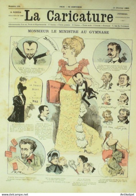 La Caricature 1883 #164 Le Ministre au Gymnase Robida Alphonse Daudet Loys Trock