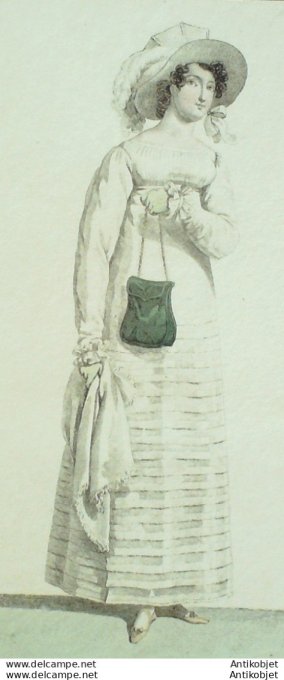 Gravure de mode Costume Parisien 1815 n°1508 Robe à dix huit remplis