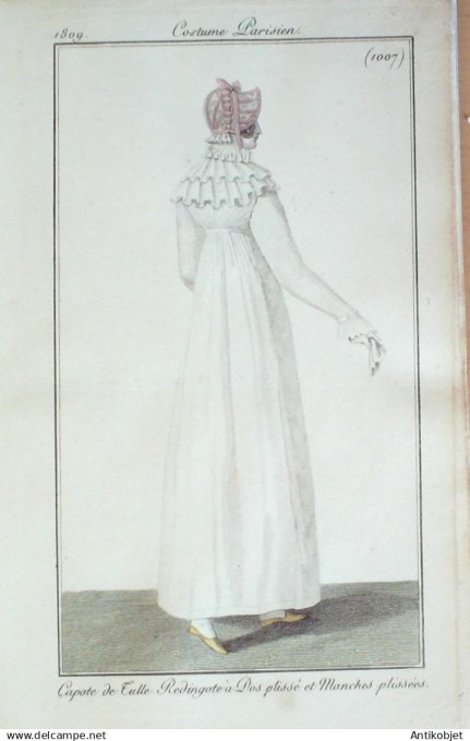 Costume Parisien 1809 #1007 (eau forte) Redingote  à  dos plissé