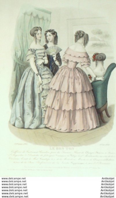Gravure Mode Le Bon Ton 1849 16 # 18 (aquarelle old fashion plate)