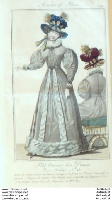 Gravure Mode Courrier des Dames 1825 #  274 (eau forte old Fashion plate)