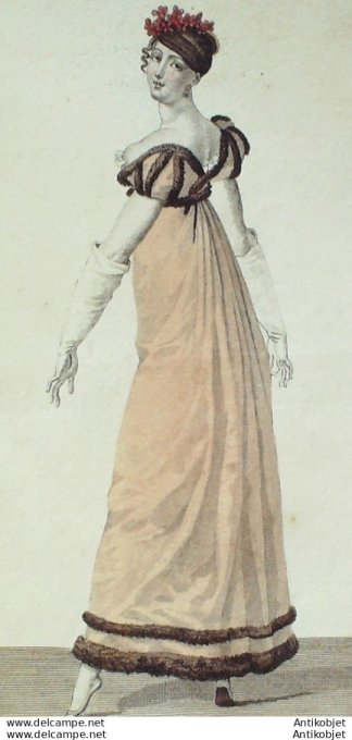 Gravure de mode Costume Parisien 1810 n°1035 Costume de bal en Lévantine