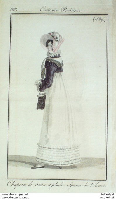 Gravure de mode Costume Parisien 1817 n°1689 Spencer de velours