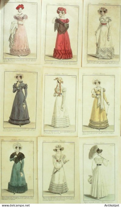 Gravures de mode Costume Parisien 1822 Lot 07 9 pièces