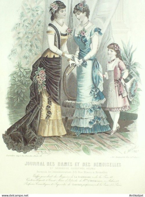 Gravure Mode J.Dames & Demoiselles 1875 # 1760 (Old Fashion plate)