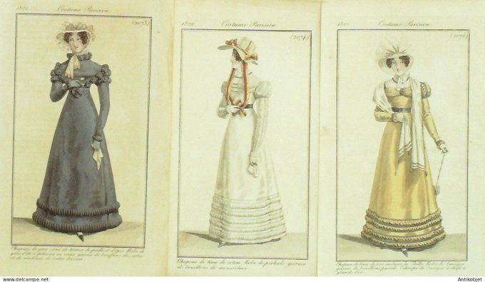 Gravures de mode Costume Parisien 1822 Lot 07 9 pièces