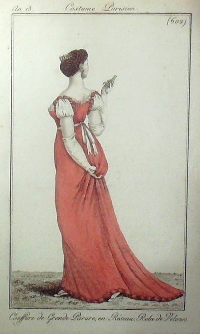 Gravure Mode Costume Parisien 1805 an 13 # 602 (eau forte old Fashion plate
