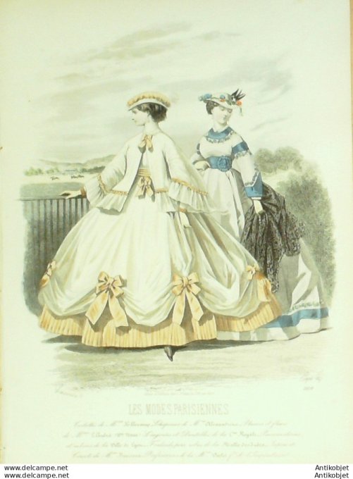 Gravure Les Modes Parisiennes 1865 #1169 Robes d'Organdi Maison Hillecamp