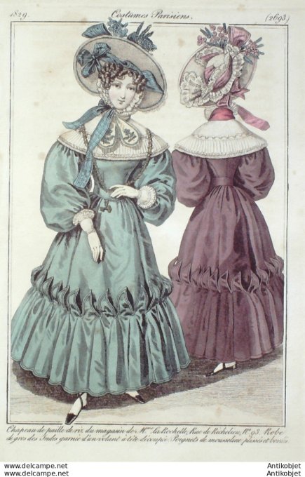 Costume Parisien 1829 # 2693 Robe gros des Indes garnie