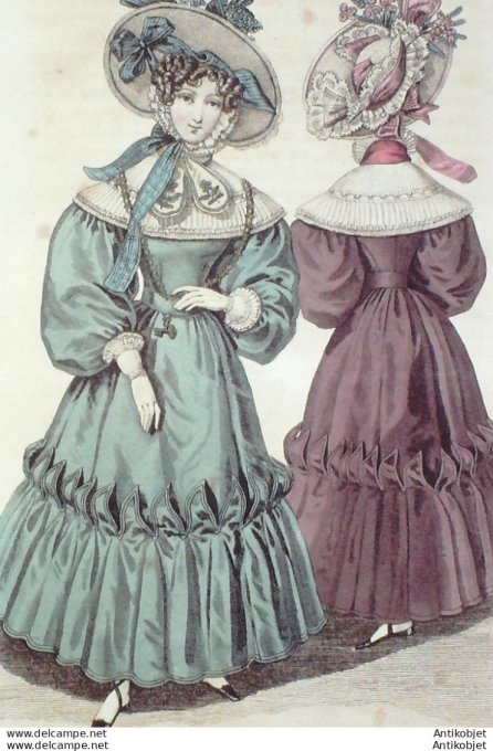 Costume Parisien 1829 # 2693 Robe gros des Indes garnie
