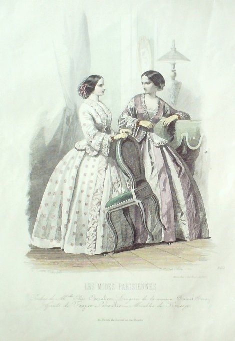 Gravure Les Modes Parisiennes 1850 # 603 Robes gros de Naples Chevalier