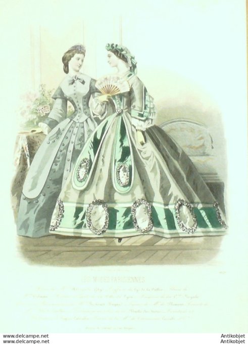Gravure Les Modes Parisiennes 1862 #1020 Robes tissu Maison Ghys