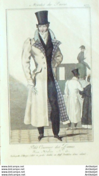 Gravure Mode Courrier des Dames 1825 #  277 (eau forte old Fashion plate)