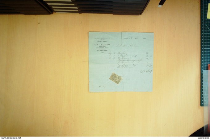 Facture CH.Roger (Restauration de mobilier) 1881 à Tonnerre (89)