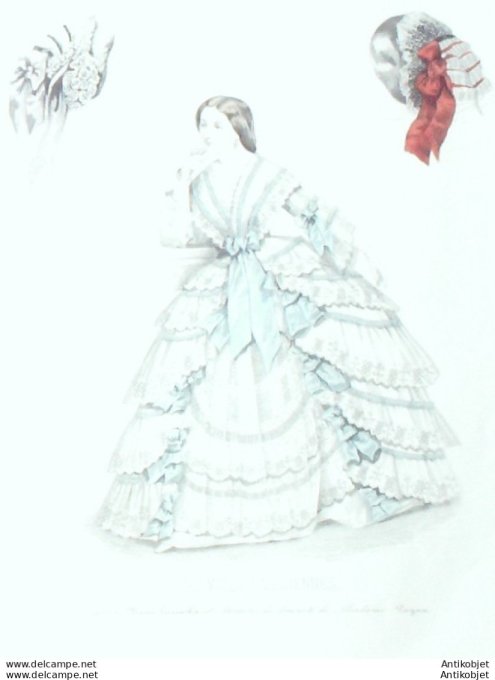 Gravure Les Modes Parisiennes 1856 # 754b Peignoir en tulle Maison Payan