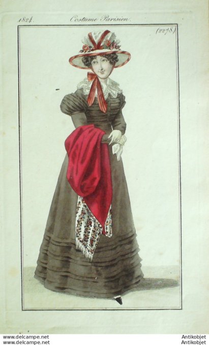 Costume Parisien 1824 # 2278 Robe de tissu garnie