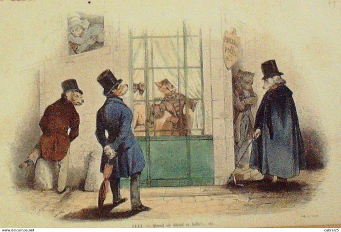 Grandville "Les Métamorphoses du jour" XLIX Chiens Chat 1847