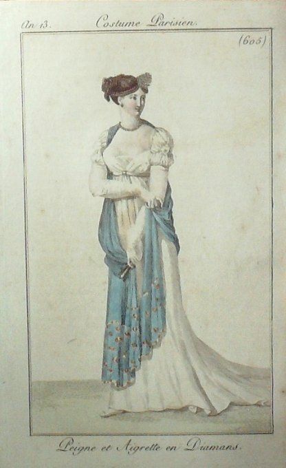 Gravure Mode Costume Parisien 1805 an 13 # 605 (eau forte old Fashion plate