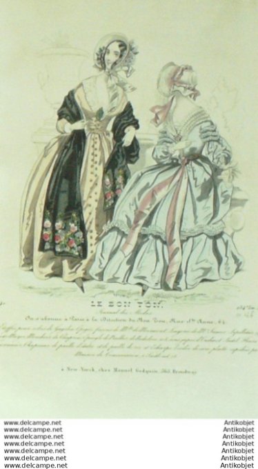 Gravure Mode Le Bon Ton 1840 # 436 (aquarelle old fashion plate)