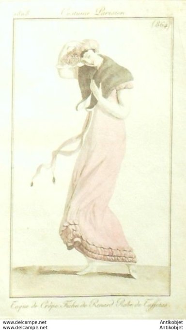 Gravure Mode Costume Parisien 1808 #  864 (eau forte old Fashion plate
