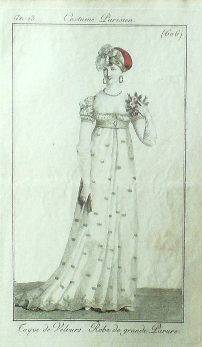 Gravure Mode Costume Parisien 1805 an 13 # 606 (eau forte old Fashion plate