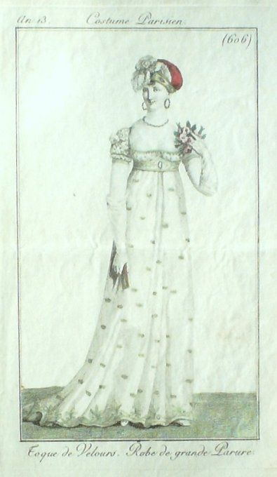 Gravure Mode Costume Parisien 1805 an 13 # 606 (eau forte old Fashion plate