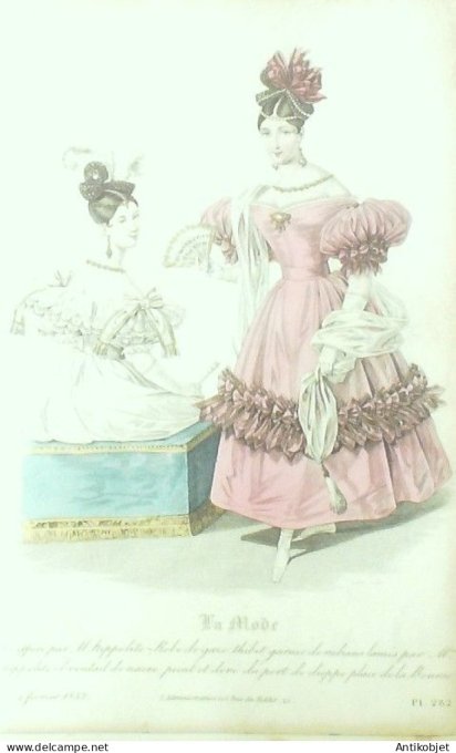 Gravure La mode 1833 # 282 (aquarelle old Fashion plate)
