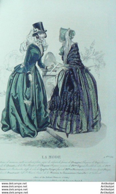 Gravure La mode 1841 # 43 (aquarelle old Fashion plate)  Amazone