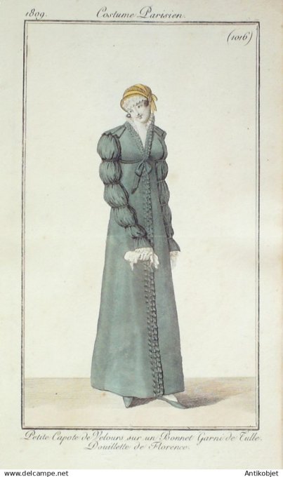 Costume Parisien 1809 #1016 (eau forte) Capote de velours