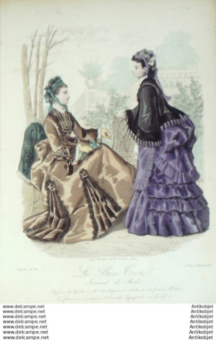 Gravure Mode Le Bon Ton 1873 # 58 (aquarelle old fashion plate)